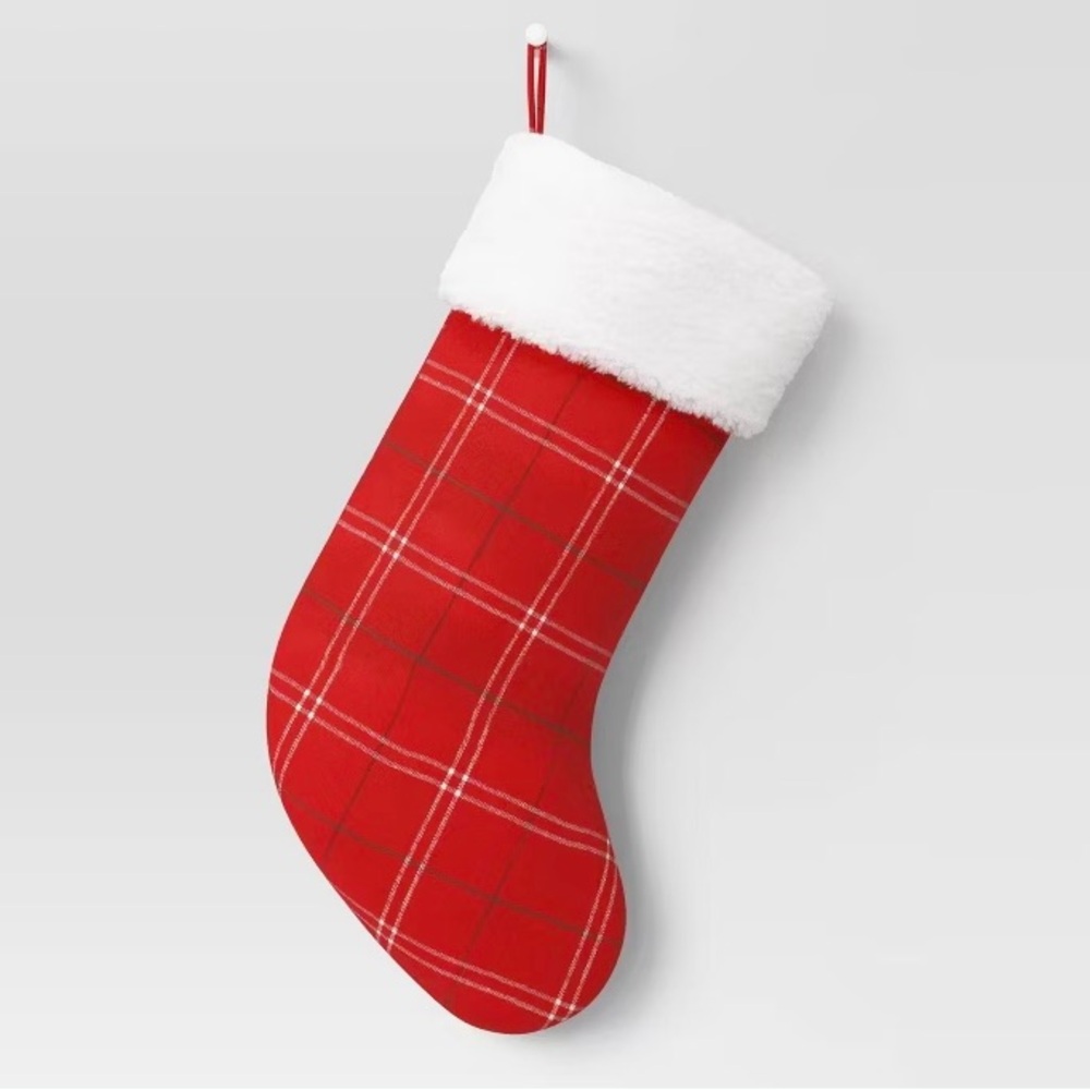 Wondershop Red Plaid Shearling Cuff Christmas Stocking